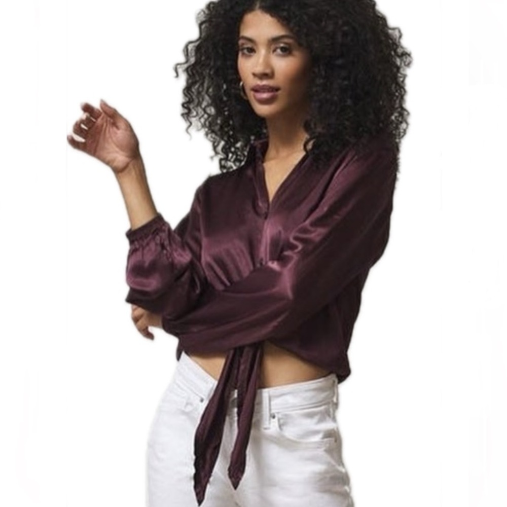 LAmade Lola Front Tie Blouse in Oxblood - NWT